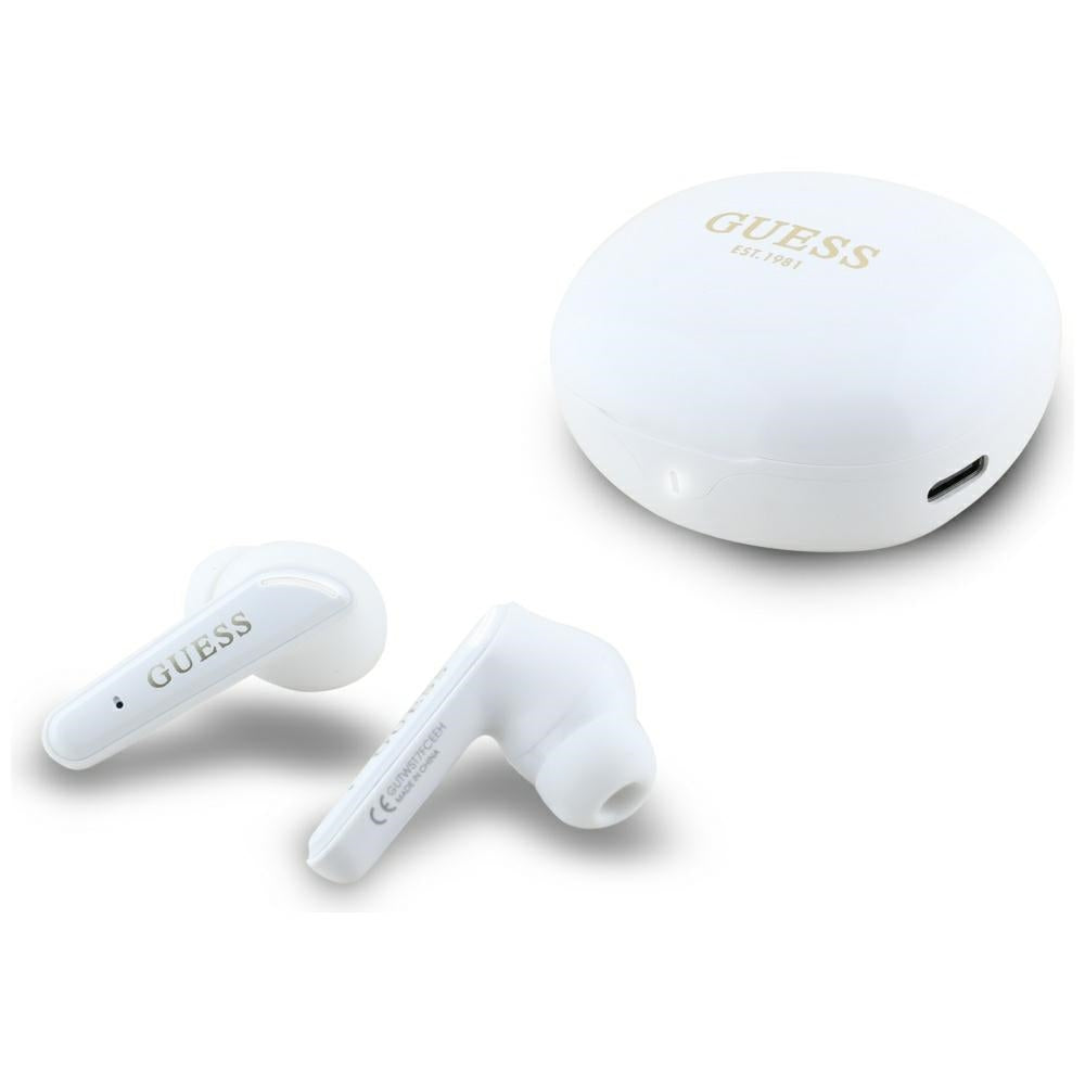 Handsfree Bluetooth Guess Flat Classic Logo Electroplated, TWS, Bílý