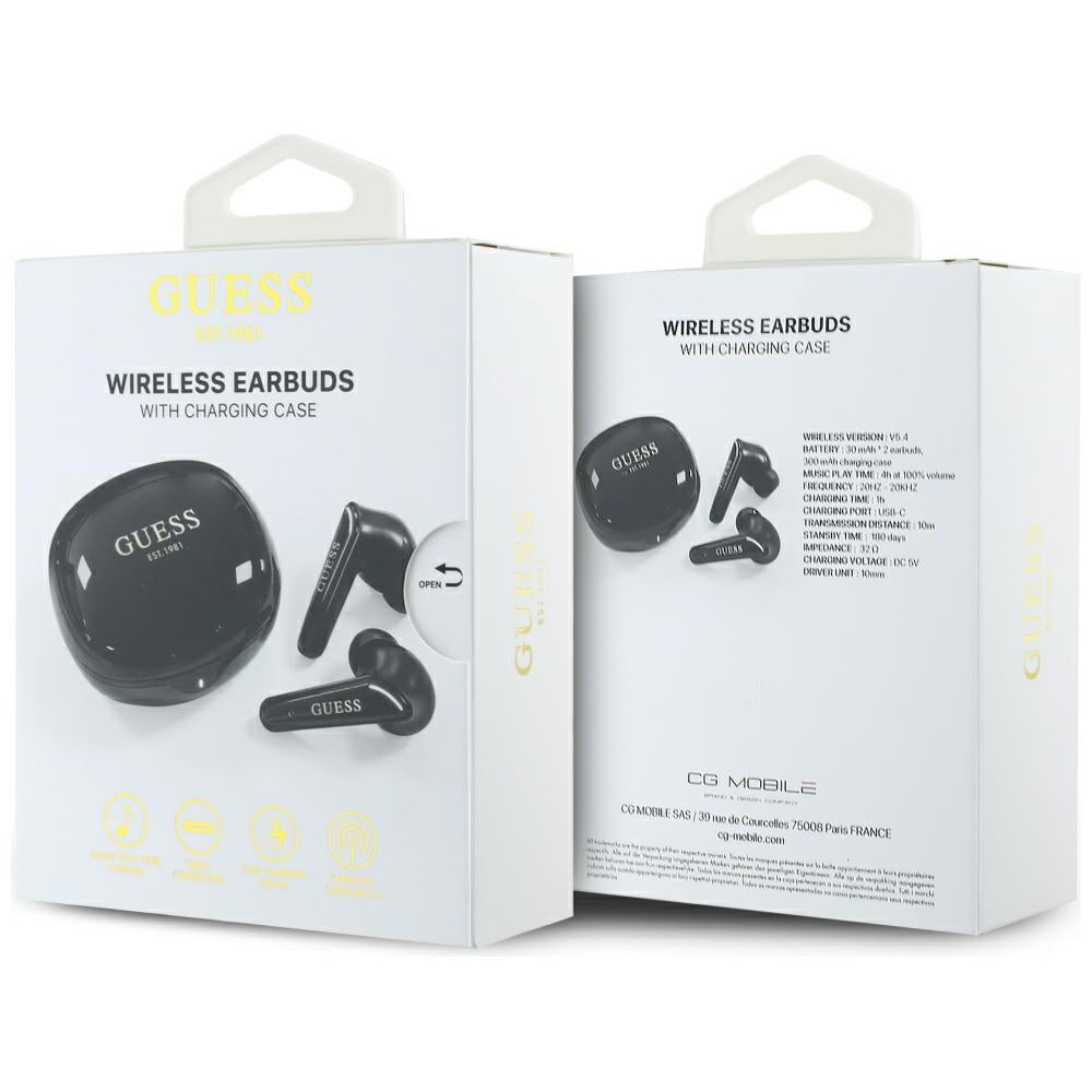 Handsfree Bluetooth Guess Flat Classic Logo Electroplated, TWS, Černá