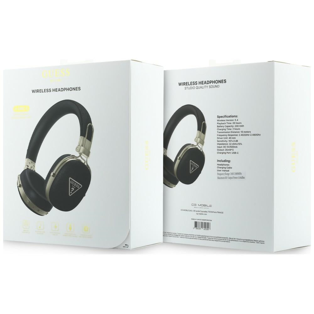 Handsfree Bluetooth Guess Logo s texturou trojúhelníku, A2DP, černá