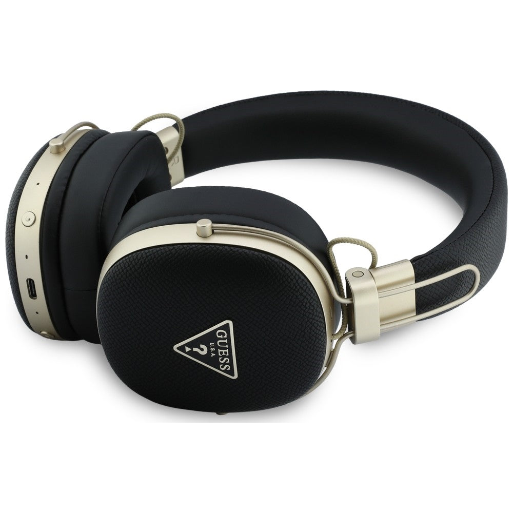 Handsfree Bluetooth Guess Logo s texturou trojúhelníku, A2DP, černá