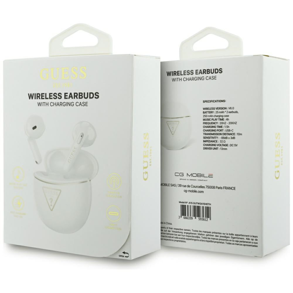 Handsfree Bluetooth Guess Script Print, TWS, Bílá
