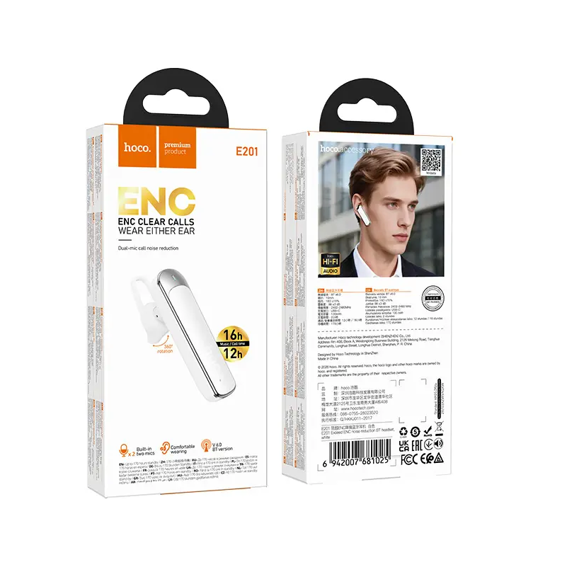 Handsfree Bluetooth HOCO E201, Bílá