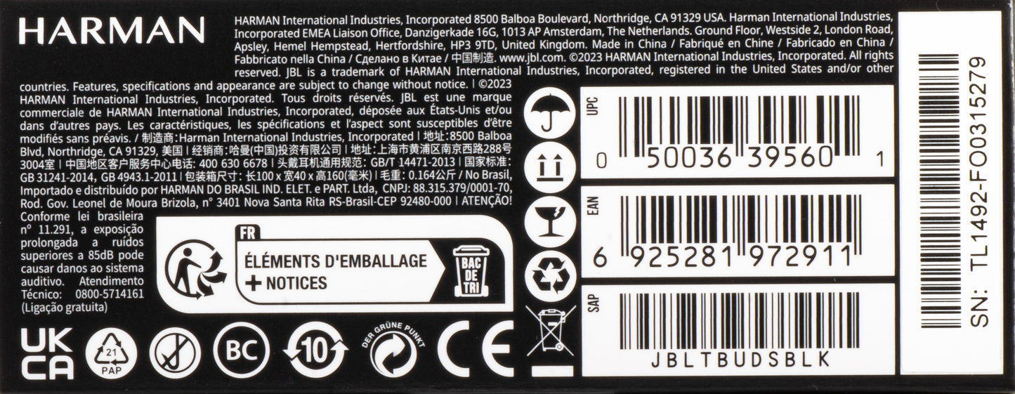 Handsfree Bluetooth JBL Tune Buds, TWS, ANC, Multipoint, Černá JBLTBUDSBLK