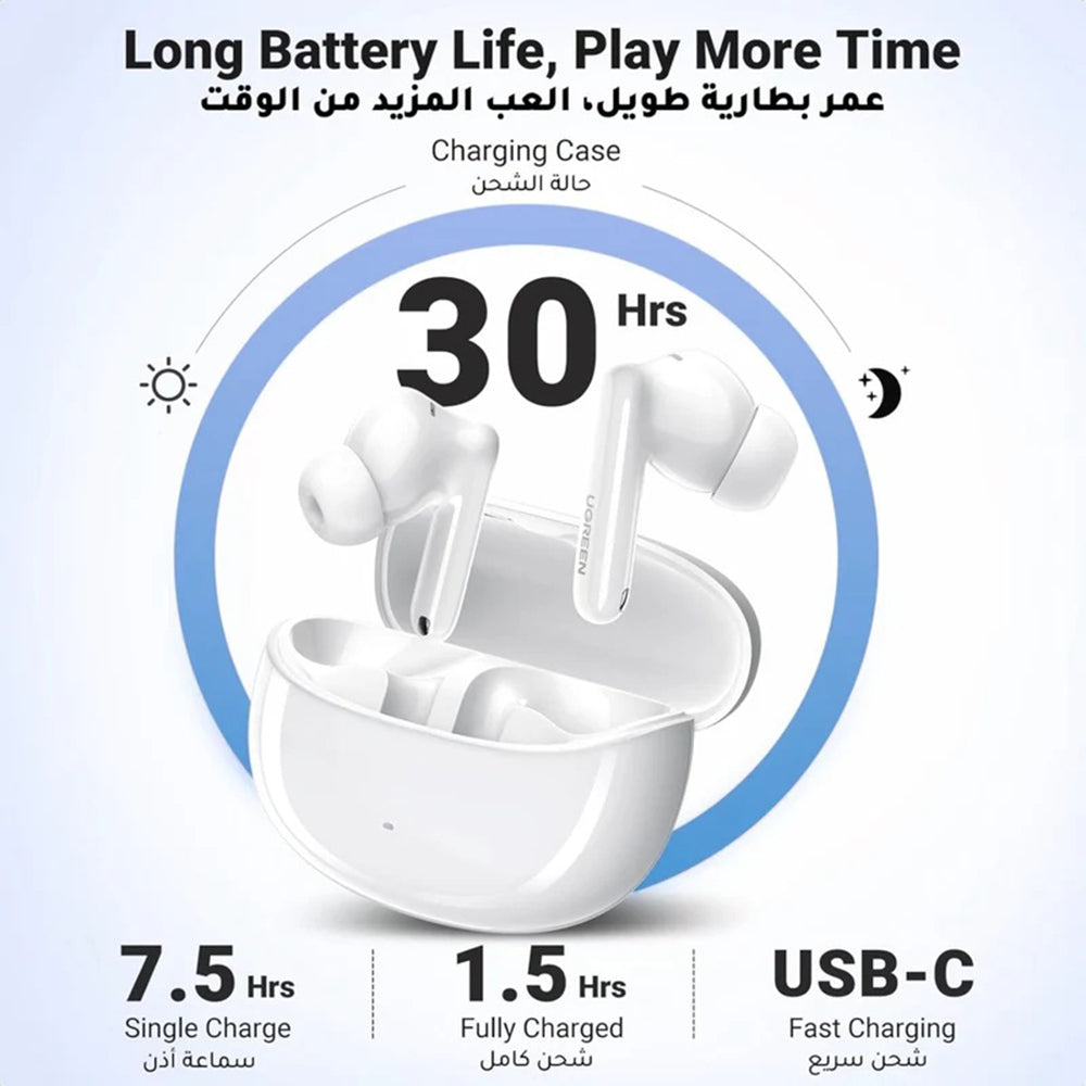 Handsfree Bluetooth UGREEN HiTune T3 Pro WS206, TWS, ANC, MultiPoint, Bílá