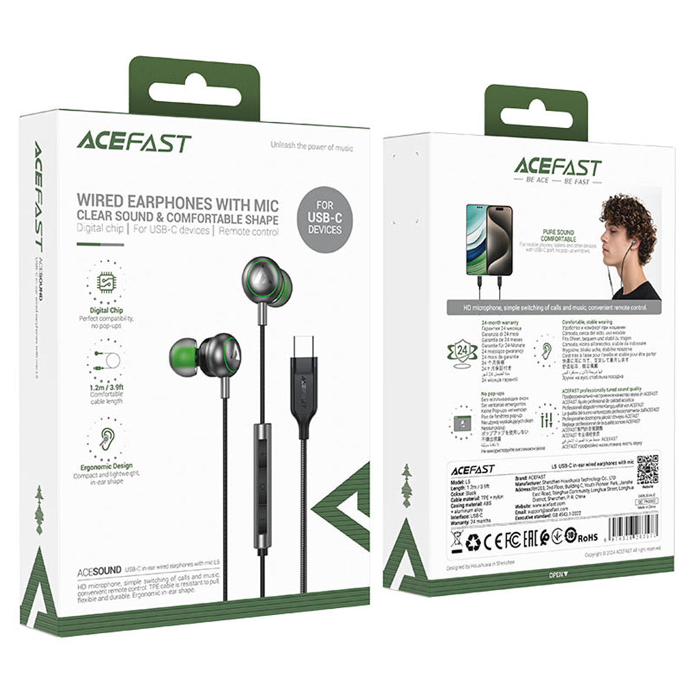 Handsfree USB-C Acefast L5, Černá