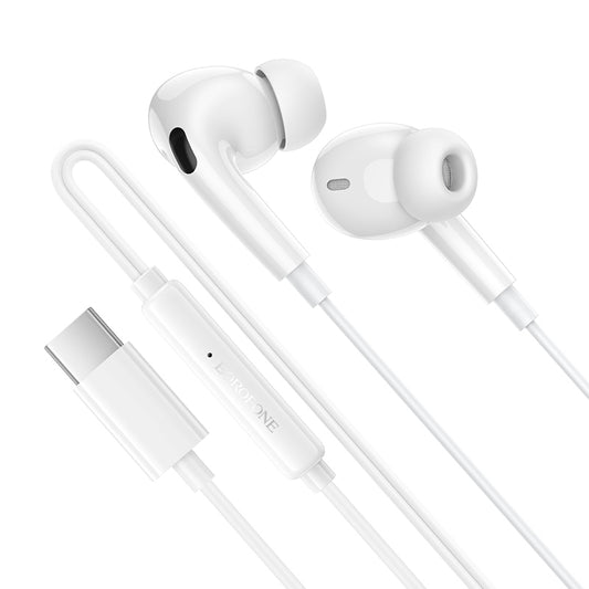 Handsfree USB-C Borofone BM100 Pro Fuente, Bílá