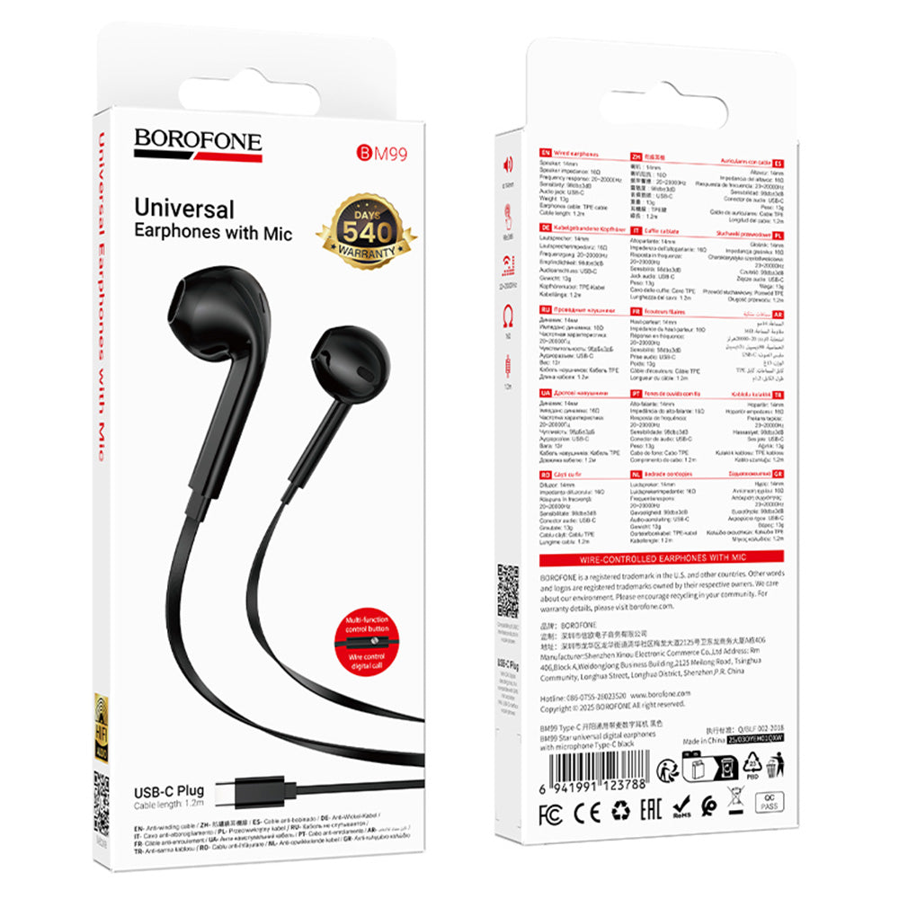 Handsfree USB-C Borofone BM99 Star, Černá