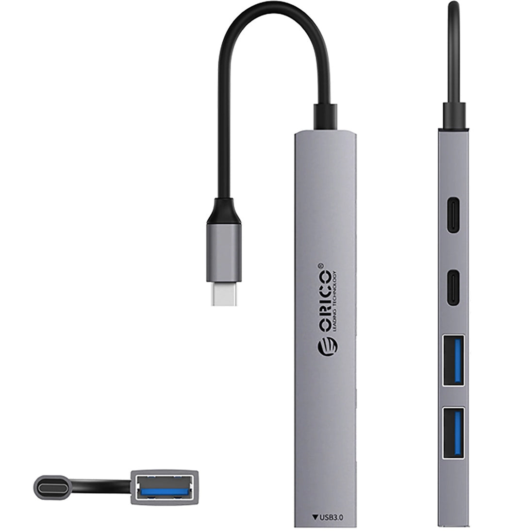 Hub USB-C Orico YSB4-U2, 1 x USB-A 3.0 - 2 x USB-A - 2 x USB-C, šedý