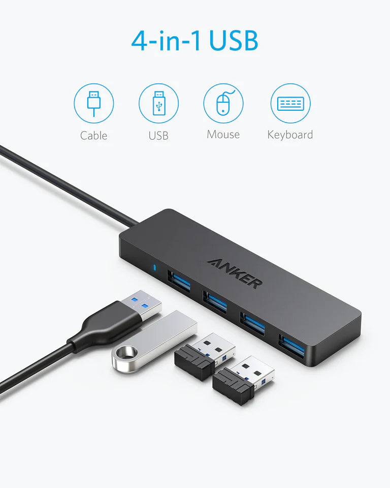 Hub USB Anker, 4 x USB-A 3.0, Černý A7516016