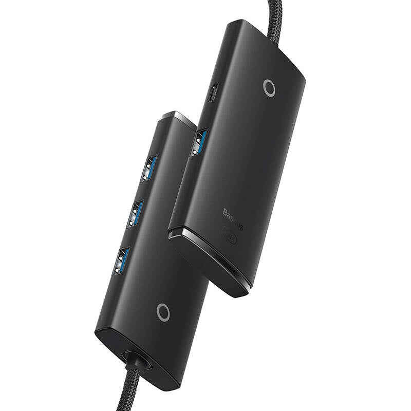 Rozbočovač USB Baseus Lite, 4 x USB-A 3.0 - 1 x USB-C, 0,25 m, černý WKQXX030001