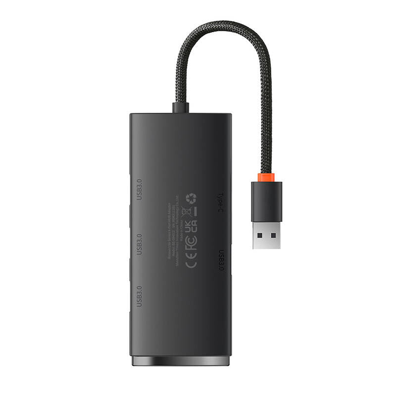 Rozbočovač USB Baseus Lite, 4 x USB-A 3.0 - 1 x USB-C, 0,25 m, černý WKQXX030001