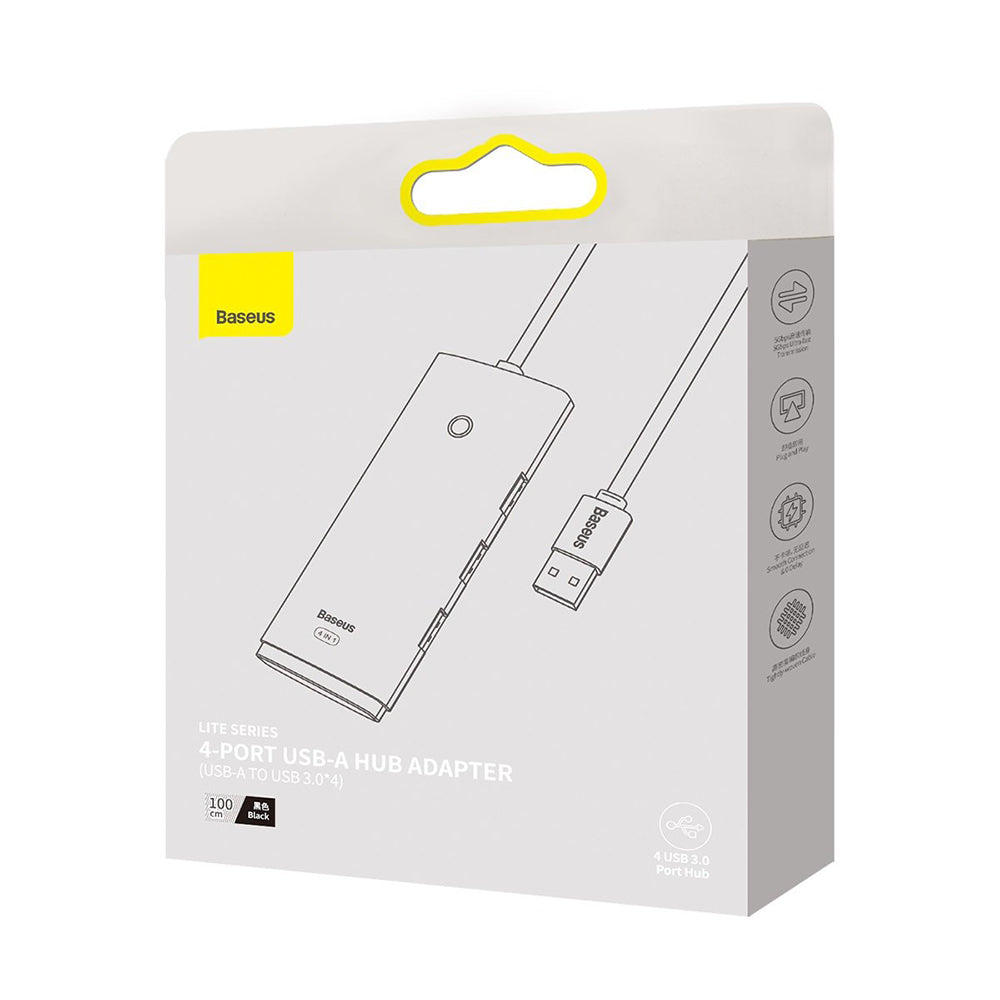 Hub USB Baseus Lite, 4 x USB-A 3.0 - 1 x USB-C, 1m, Černý WKQX030101