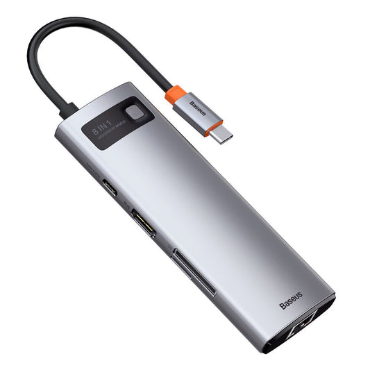 Hub USB-C Baseus, 3 x USB-A 3.0 - 1 x USB-C - 1 x HDMI - 1 x RJ45 - 1 x SD - 1 x microSD, Šedý CAHUB-CV0G