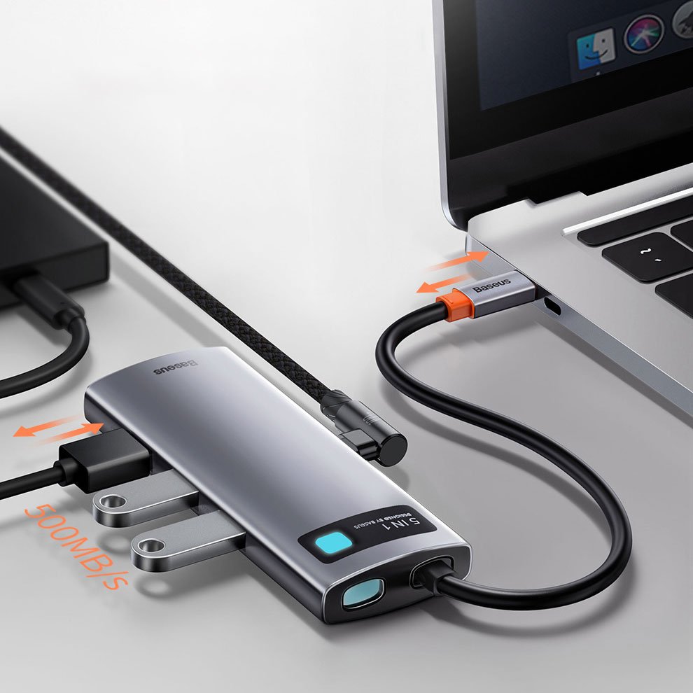 Hub USB-C Baseus Metal Gleam, 3 x USB-A 3.0 - 1 x USB-C - 1 x HDMI, šedý CAHUB-CX0G