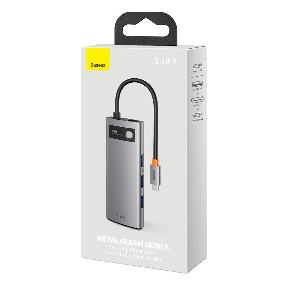 Hub USB-C Baseus Metal Gleam, 3 x USB-A 3.0 - 1 x USB-C - 1 x HDMI, šedý CAHUB-CX0G