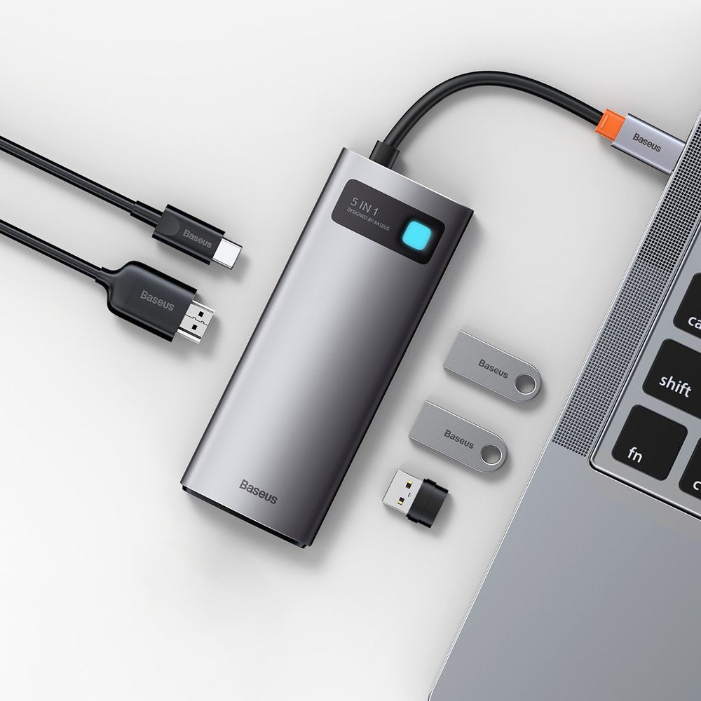 Hub USB-C Baseus Metal Gleam, 3 x USB-A 3.0 - 1 x USB-C - 1 x HDMI, šedý CAHUB-CX0G