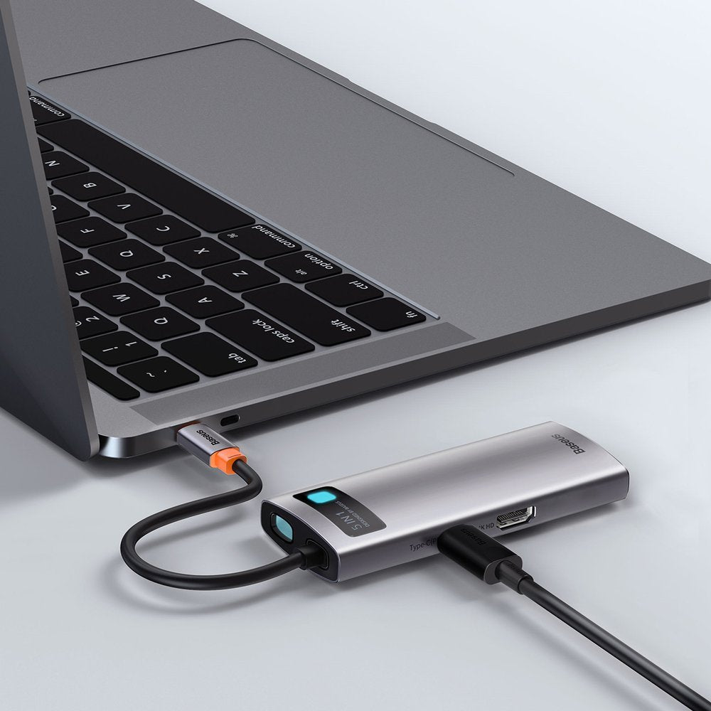 Hub USB-C Baseus Metal Gleam, 3 x USB-A 3.0 - 1 x USB-C - 1 x HDMI, šedý CAHUB-CX0G