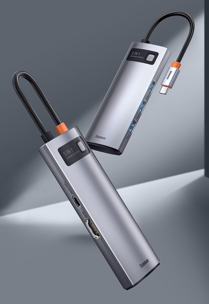 Hub USB-C Baseus Metal Gleam, 3 x USB-A 3.0 - 1 x USB-C - 1 x HDMI, šedý CAHUB-CX0G