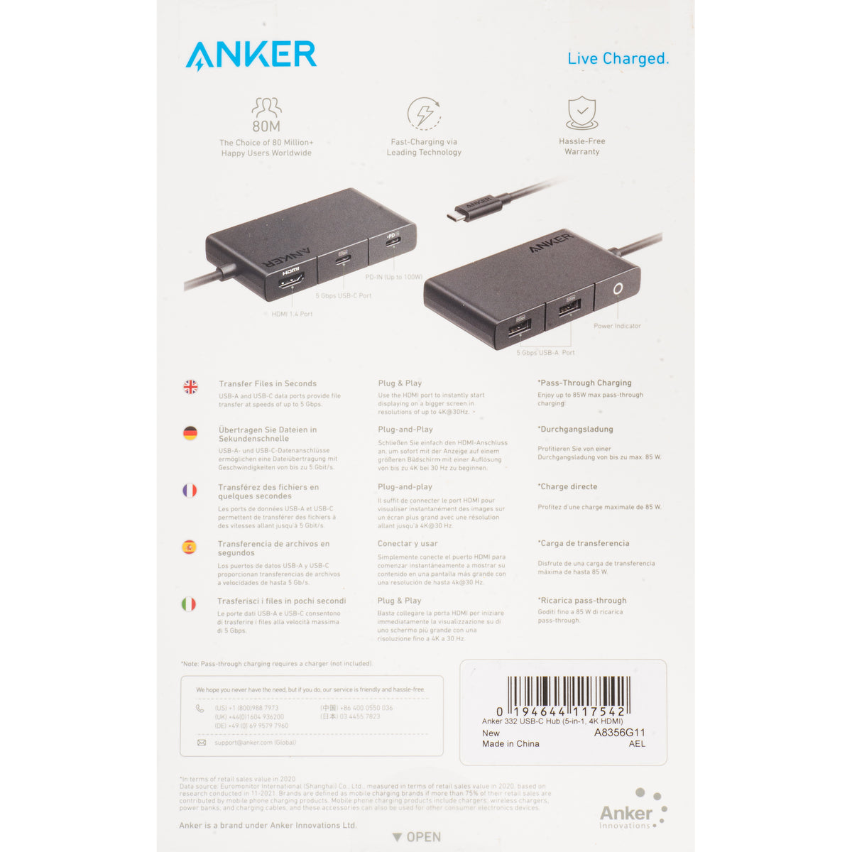 USB-C Hub Anker 332, 2 x USB-A - 2 x USB-C - 1 x HDMI, Černý A8356G11