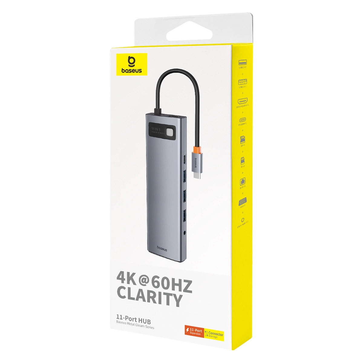 Hub USB-C Baseus Metal Gleam, 3 x USB-A 3.0 - 1 x USB-A - 1 x USB-C - 1 x HDMI - 1 x VGA - 1 x Jack 3.5mm - 1 x RJ45 - 1 x SD - 1 x microSD, Šedý