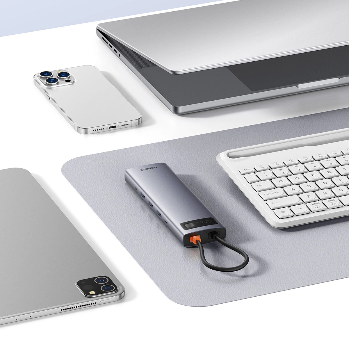 Hub USB-C Baseus Metal Gleam, 3 x USB-A 3.0 - 1 x USB-A - 1 x USB-C - 1 x HDMI - 1 x VGA - 1 x Jack 3.5mm - 1 x RJ45 - 1 x SD - 1 x microSD, Šedý