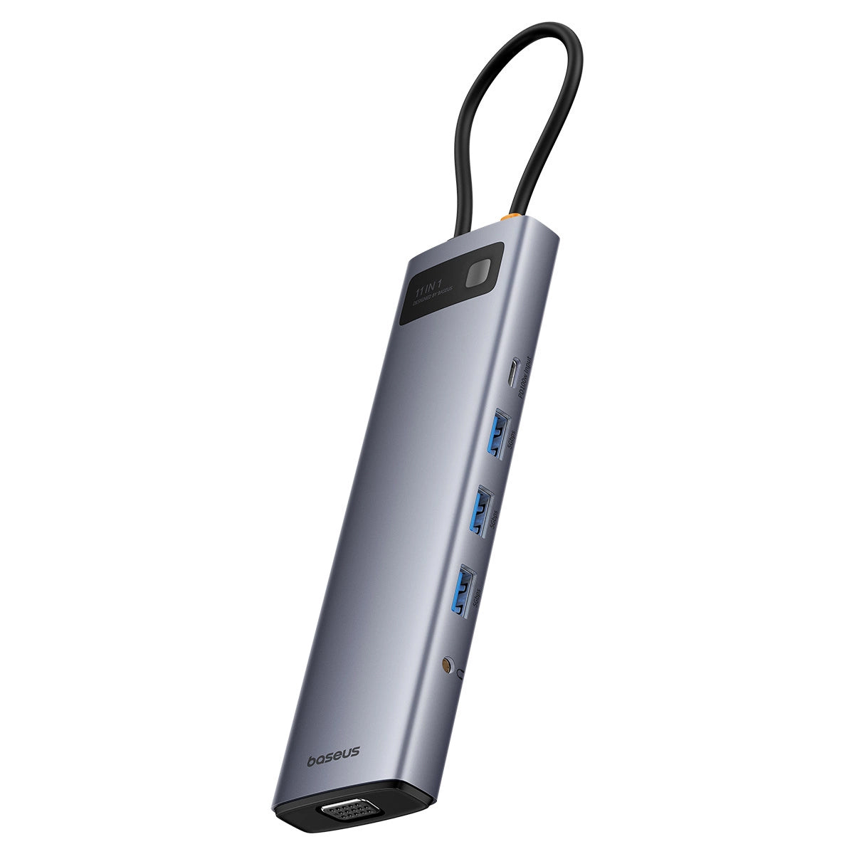 Hub USB-C Baseus Metal Gleam, 3 x USB-A 3.0 - 1 x USB-A - 1 x USB-C - 1 x HDMI - 1 x VGA - 1 x Jack 3.5mm - 1 x RJ45 - 1 x SD - 1 x microSD, Šedý