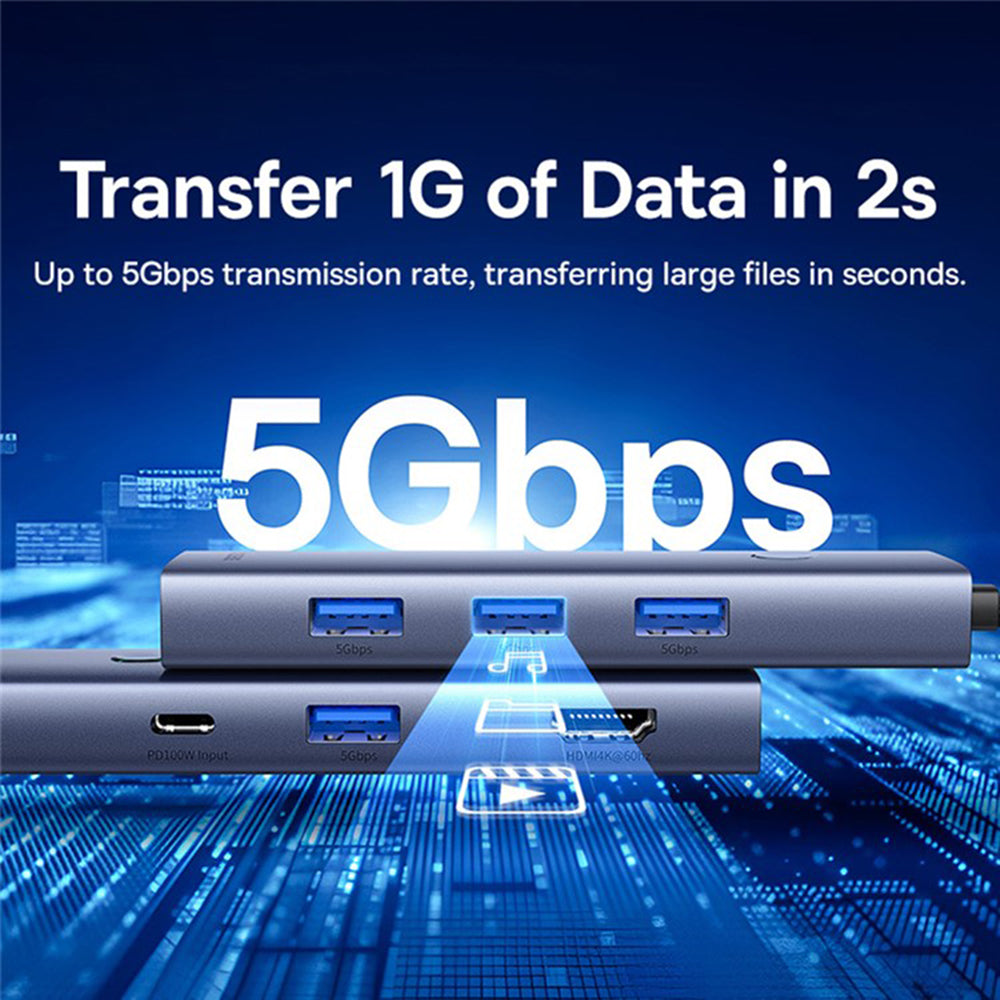 Hub USB-C Baseus UltraJoy, 4 x USB-A 3.0 - 1 x USB-C - 1 x HDMI - 1 x VGA, šedý B00052803811-01