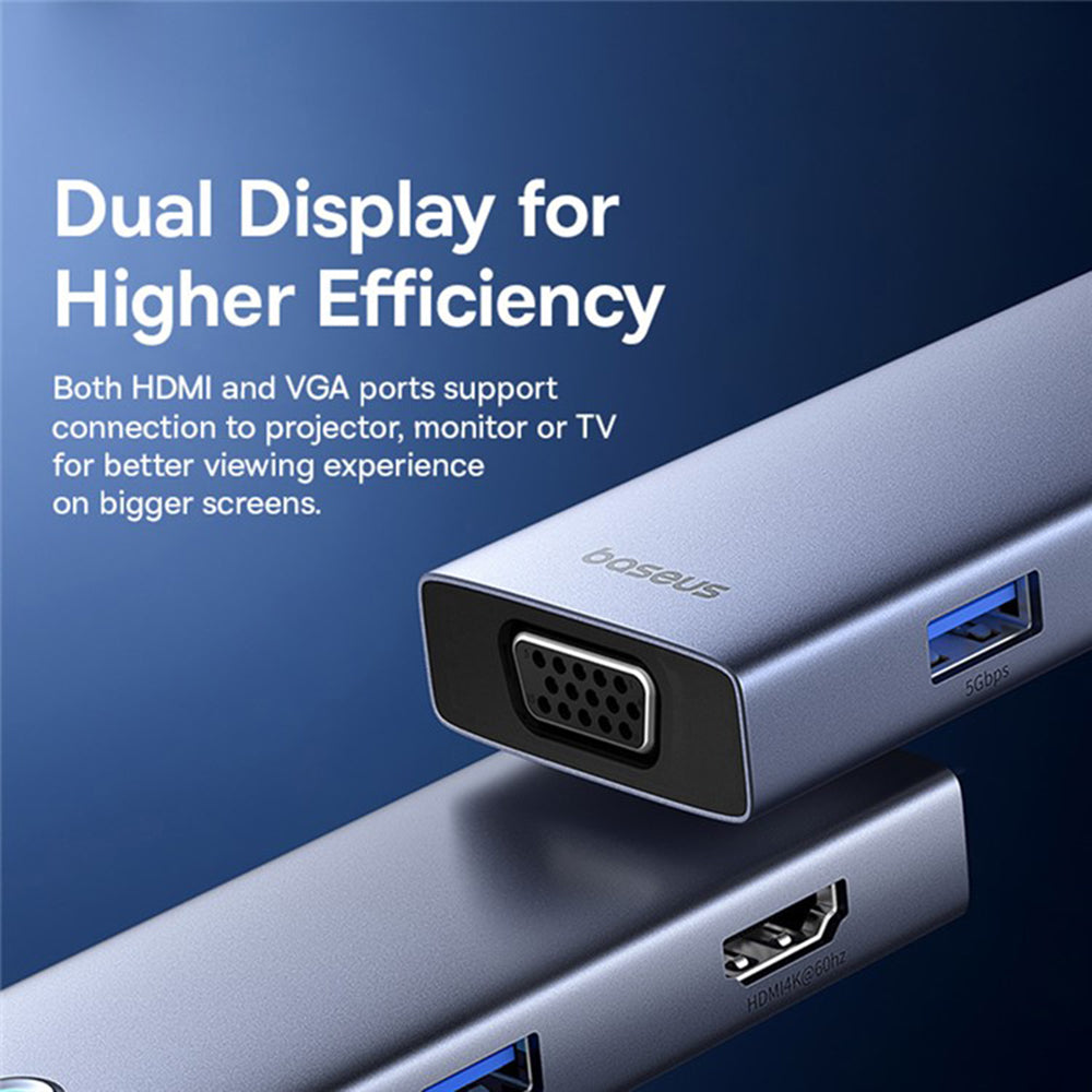 Hub USB-C Baseus UltraJoy, 4 x USB-A 3.0 - 1 x USB-C - 1 x HDMI - 1 x VGA, šedý B00052803811-01