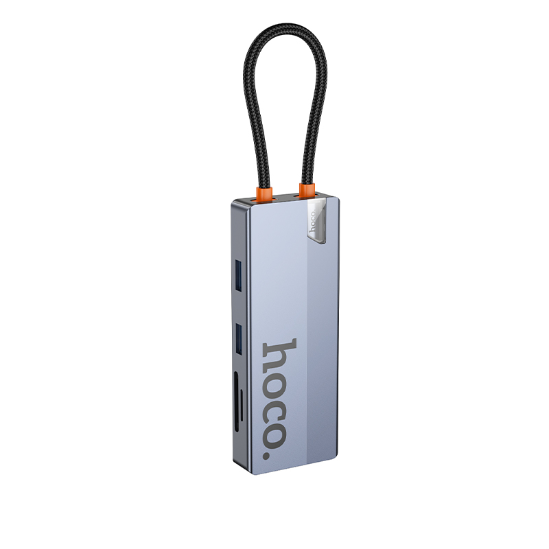 USB-C Hub HOCO HB52, 2 x USB-A 3.0 - 2 x USB-C - 1 x HDMI - 1 x RJ45 - 1 x SD - 1 x microSD, Šedý