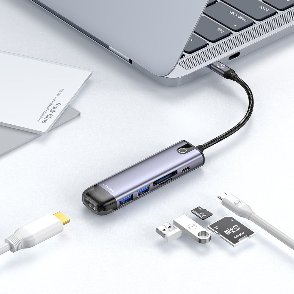 McDodo HU-7740 USB-C Hub, 6in1, Gray