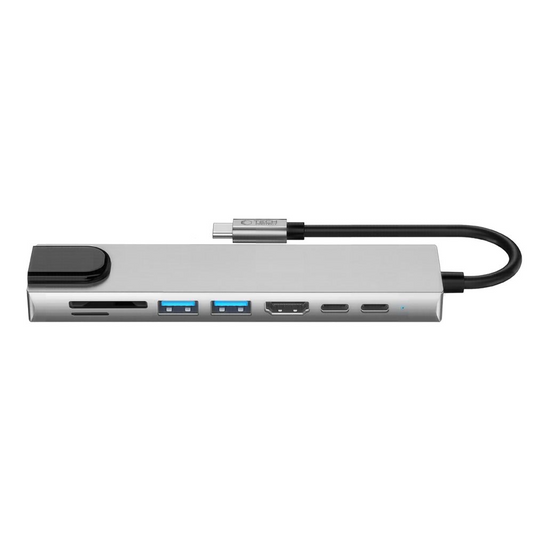 USB-C Hub Tech-Protect HB09, 2 x USB-A 3.0 - 2 x USB-C - 1 x HDMI - 1 x RJ45 - 1 x SD - 1 x microSD, Šedý