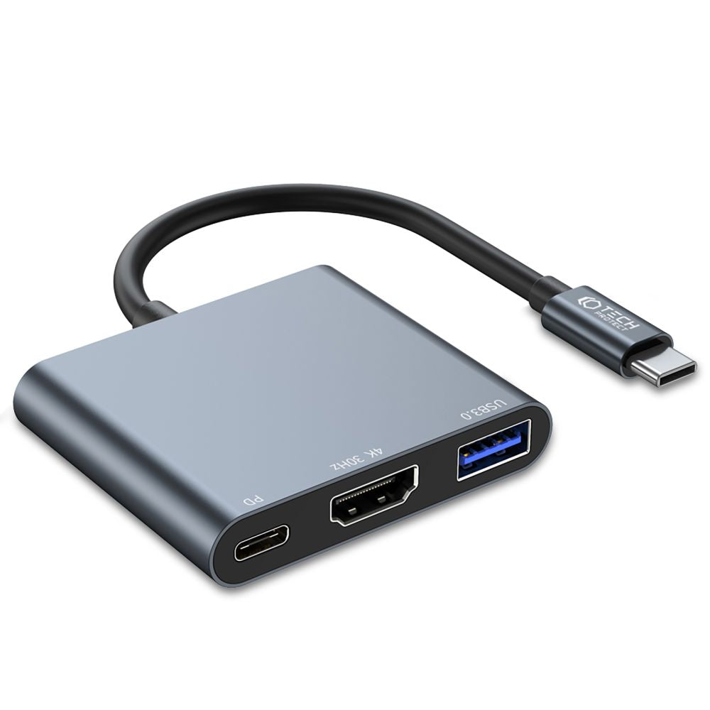 Hub USB-C Tech-Protect V1, USB-A 3.0 - 1 x USB-C - 1 x HDMI, Šedý