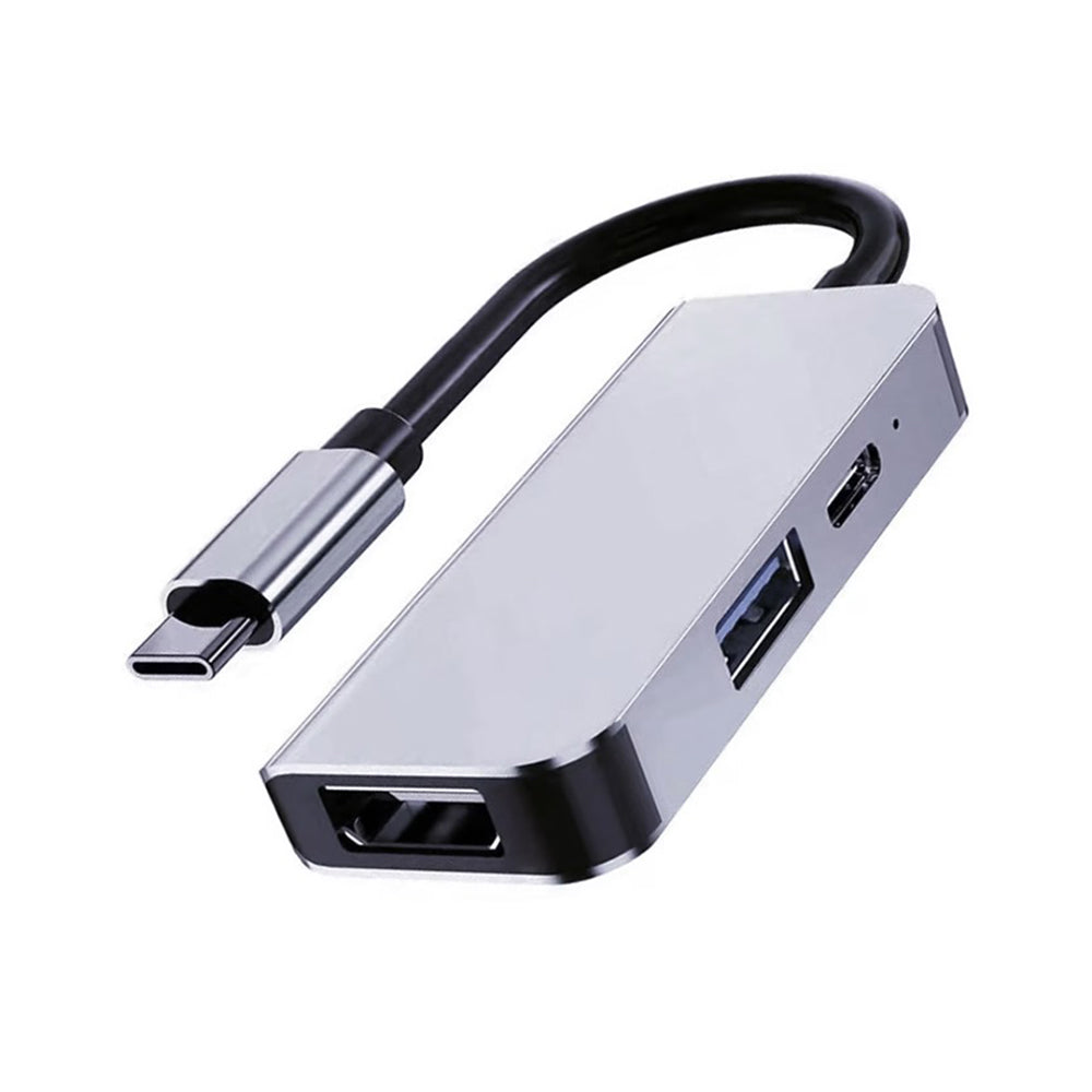Hub USB-C Techsuit H4 TurboChargeX, 3v1, Šedý