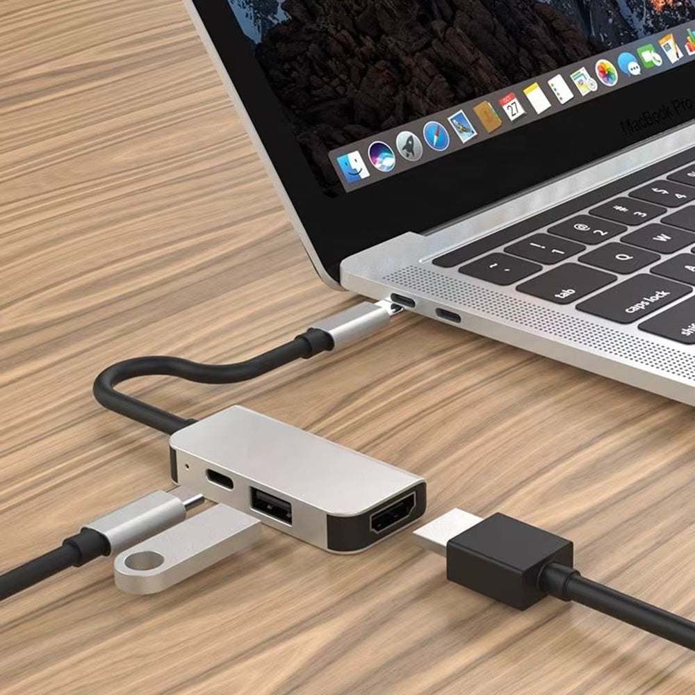 Hub USB-C Techsuit H4 TurboChargeX, 3v1, Šedý