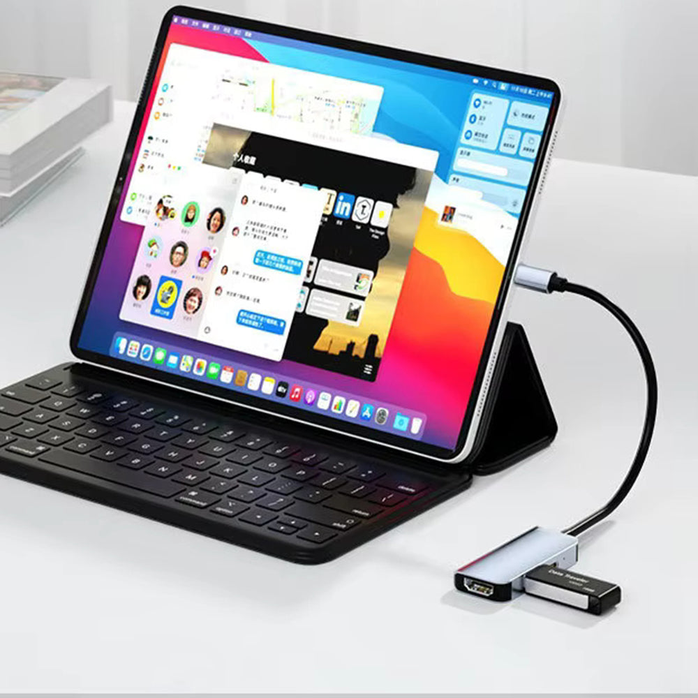Hub USB-C Techsuit H4 TurboChargeX, 3v1, Šedý