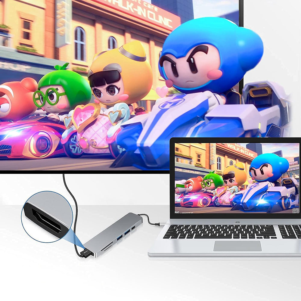 Hub USB-C Techsuit H5 TurboChargeX, 6v1, Šedý