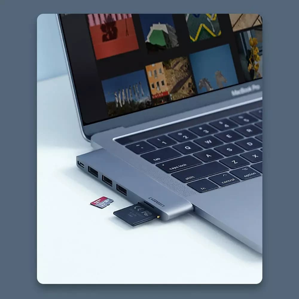Hub USB-C UGREEN CM251 pro Apple MacBook Pro / Air, 3 x USB-A 3.0 - 1 x USB-C - 1 x SD - 1 x microSD, šedý
