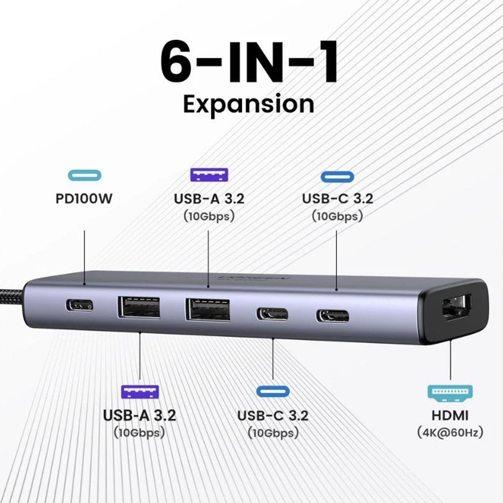 Hub USB-C UGREEN CM511 (35999), 2 x USB-A 3.2 - 3 x USB-C - 1 x HDMI, šedý