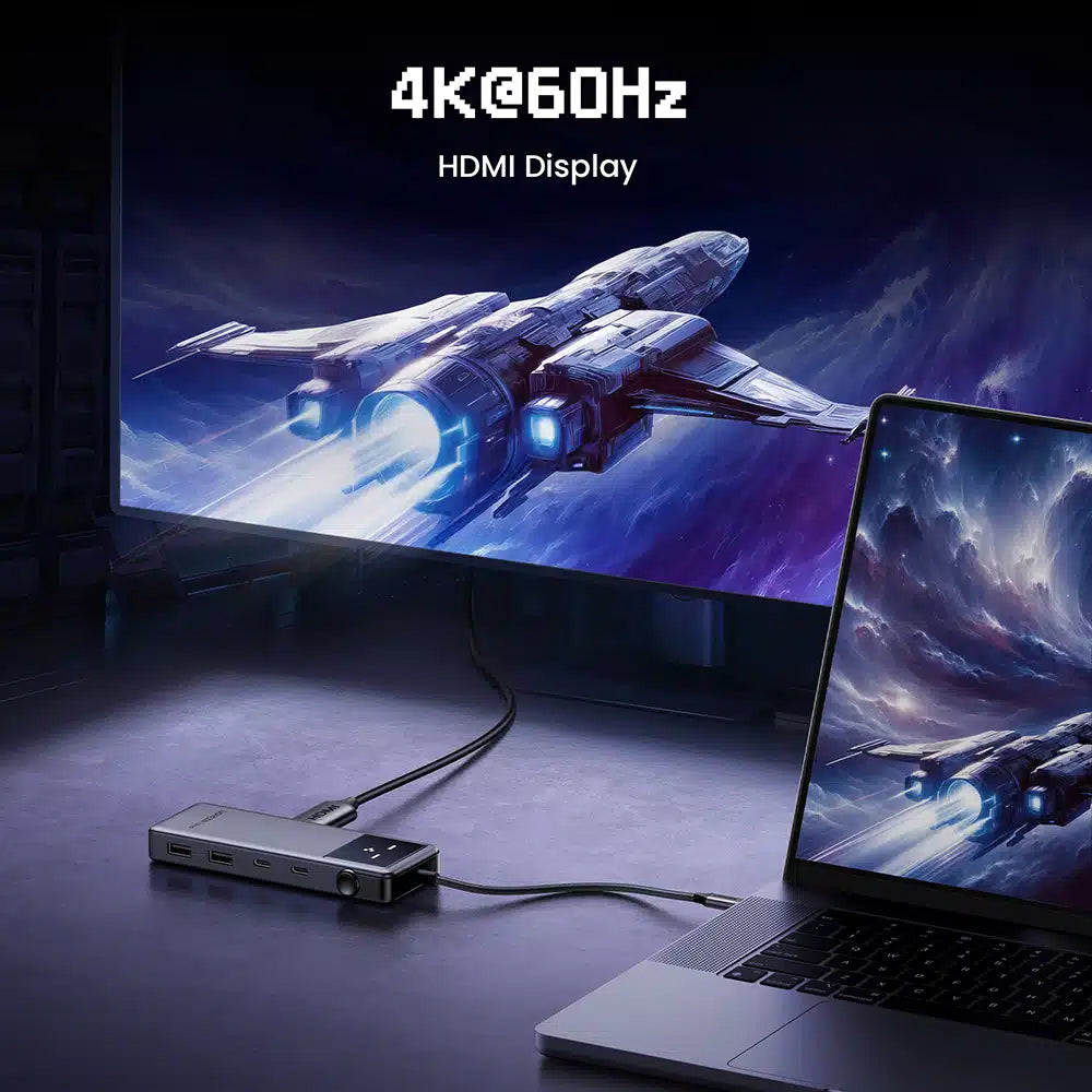 Hub USB-C UGREEN CM888 Uno, 2 x USB-A 3.2 - 3 x USB-C - 1 x HDMI, Šedý
