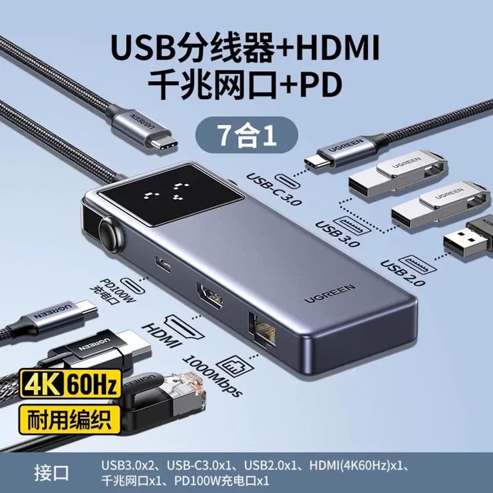 Hub USB-C UGREEN CM888 (45155) Uno, 6v1, Šedý
