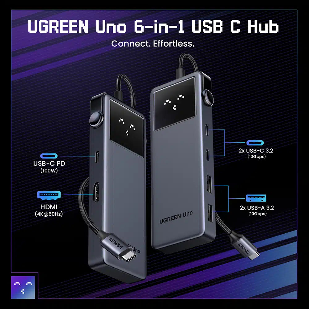 Hub USB-C UGREEN CM888 Uno, 2 x USB-A 3.2 - 3 x USB-C - 1 x HDMI, Šedý