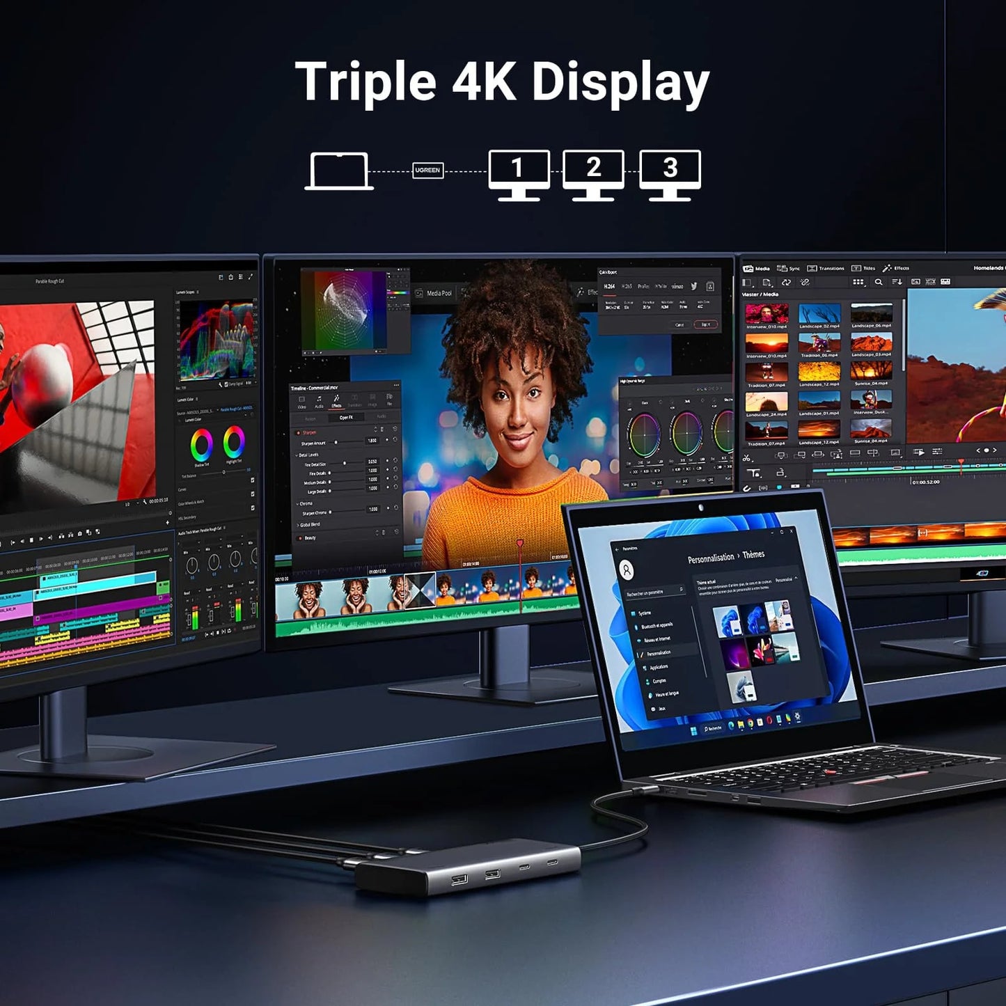 Hub USB-C UGREEN Revodok 308 CM639, 2 x USB-A 3.2 - 3 x USB-C - 1 x Display Port - 2 x HDMI, Šedý