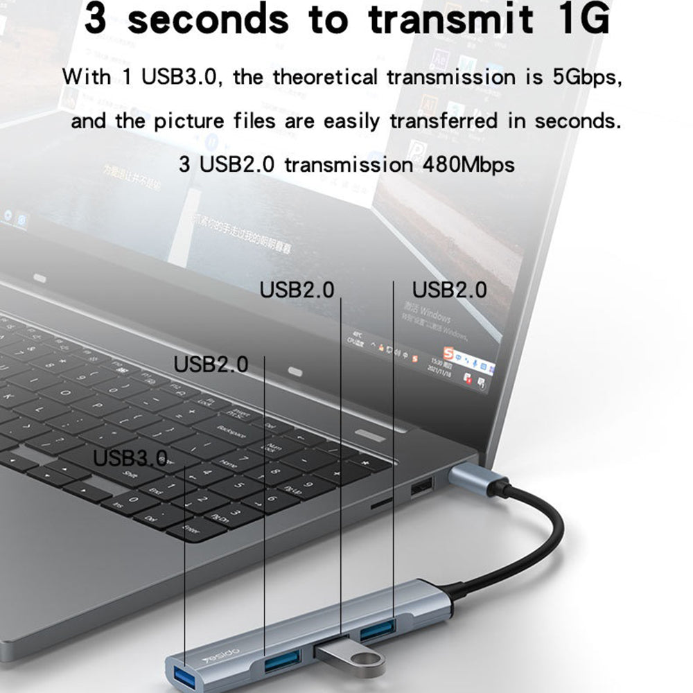 Hub USB-C Yesido HB17, 4v1, Šedý