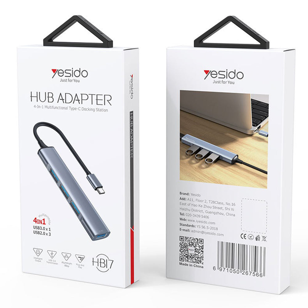 Hub USB-C Yesido HB17, 4v1, Šedý