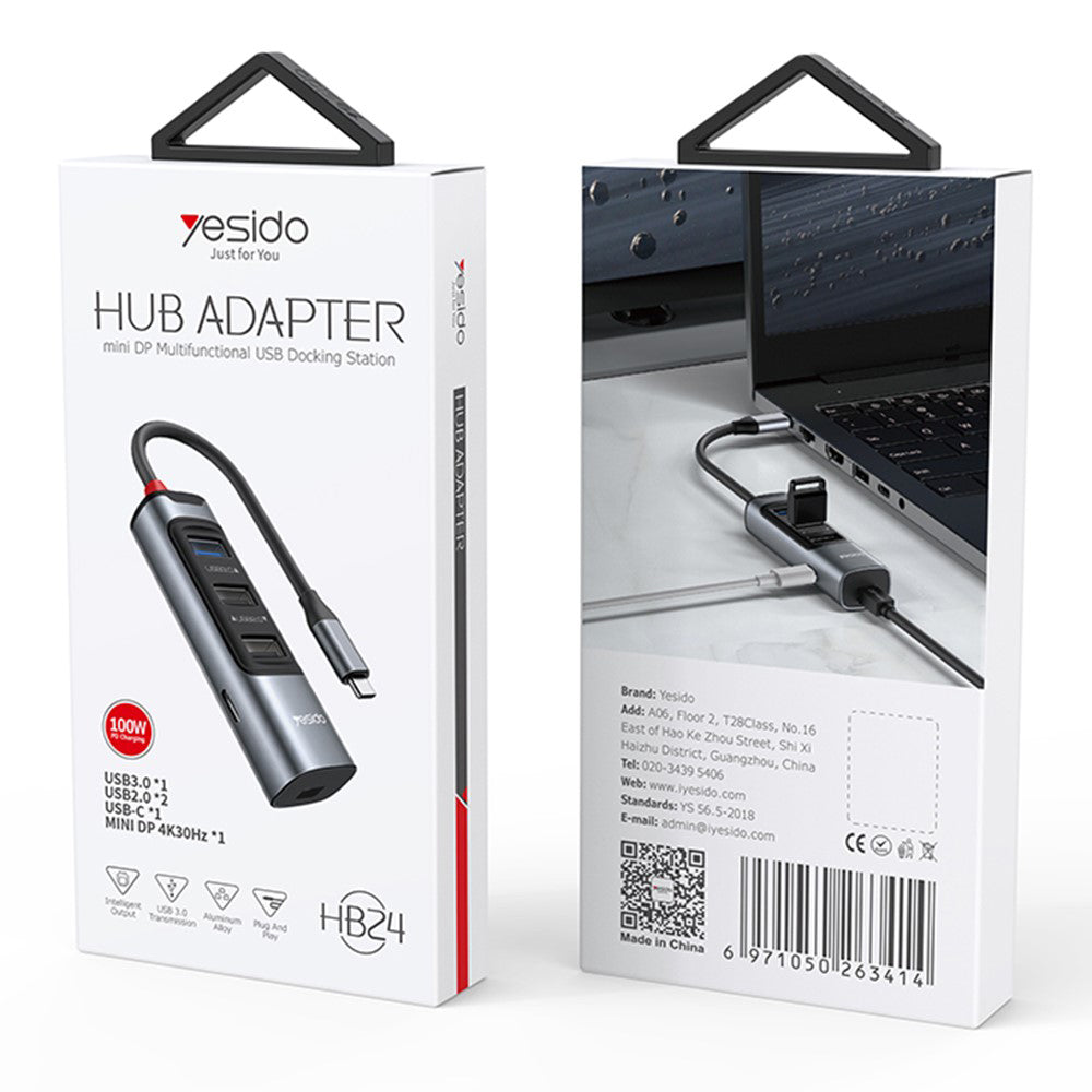 Hub USB-C Yesido HB24, 5v1, Šedý