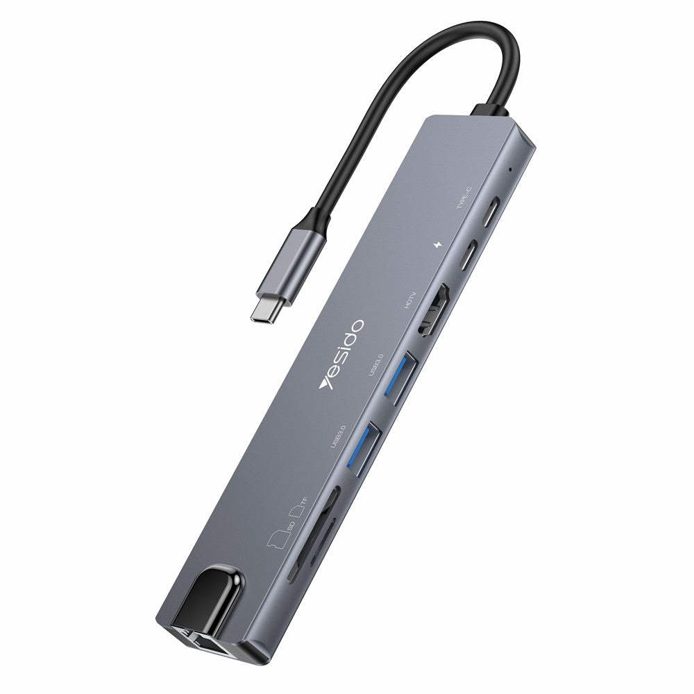 Hub USB-C Yesido HB27, 8v1, Šedý