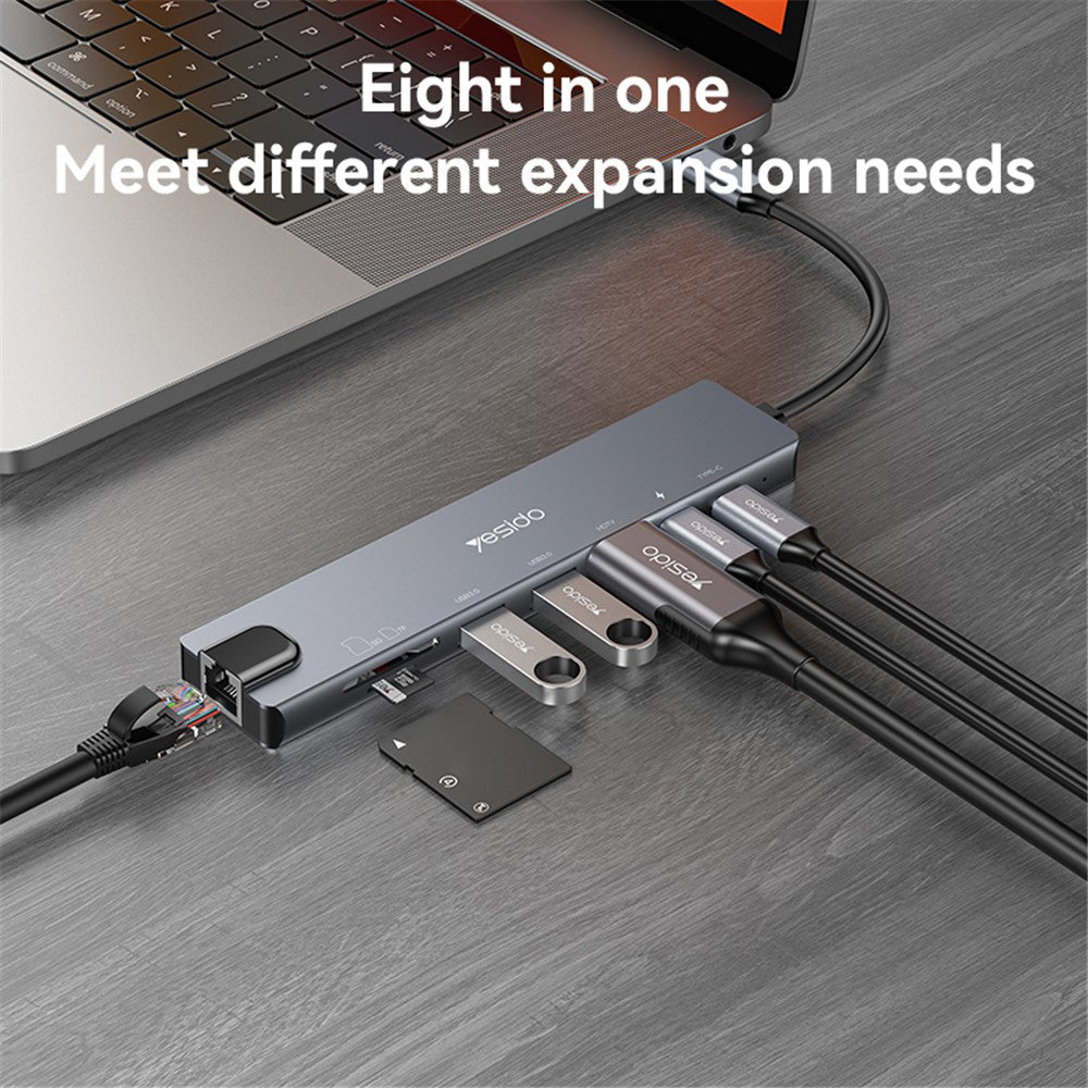 Hub USB-C Yesido HB27, 8v1, Šedý