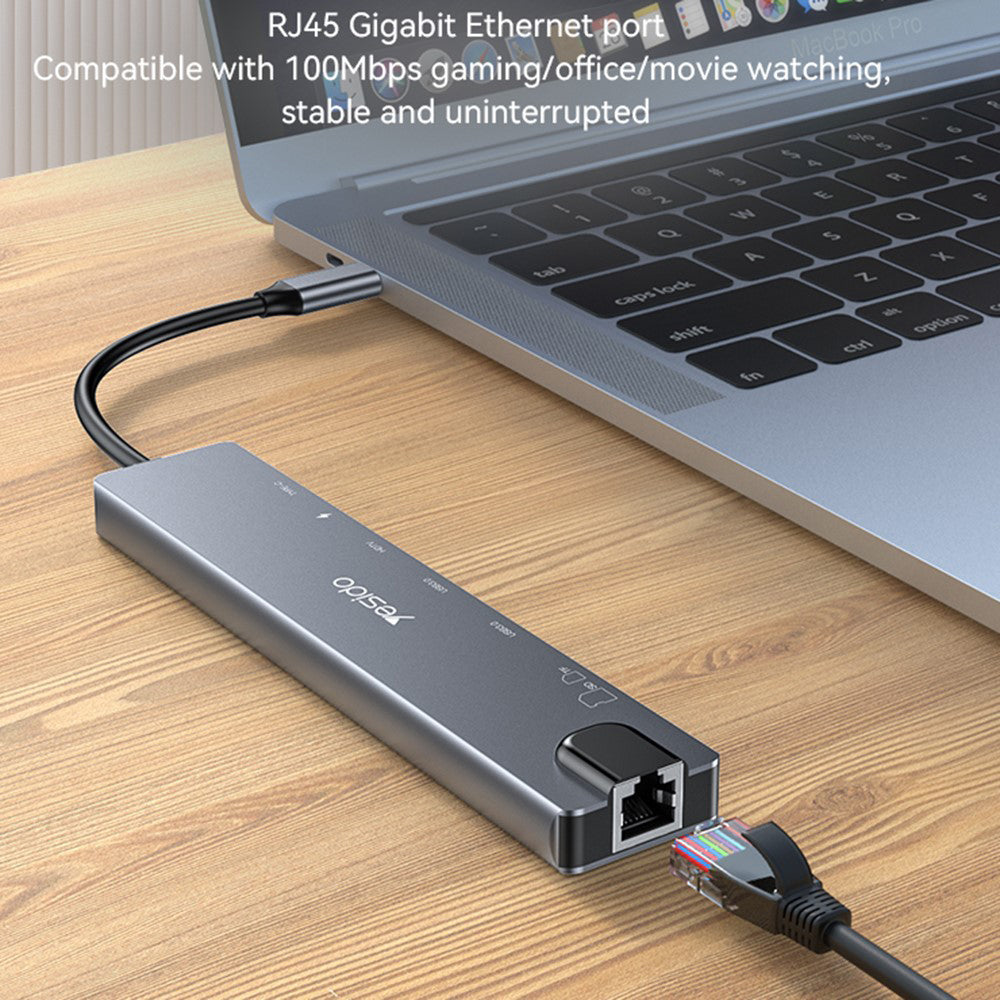 Hub USB-C Yesido HB27, 8v1, Šedý