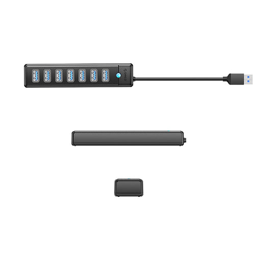Orico PW7U-U3 USB Hub, 7 x USB-A 3.0 - 1 x USB-C, Black