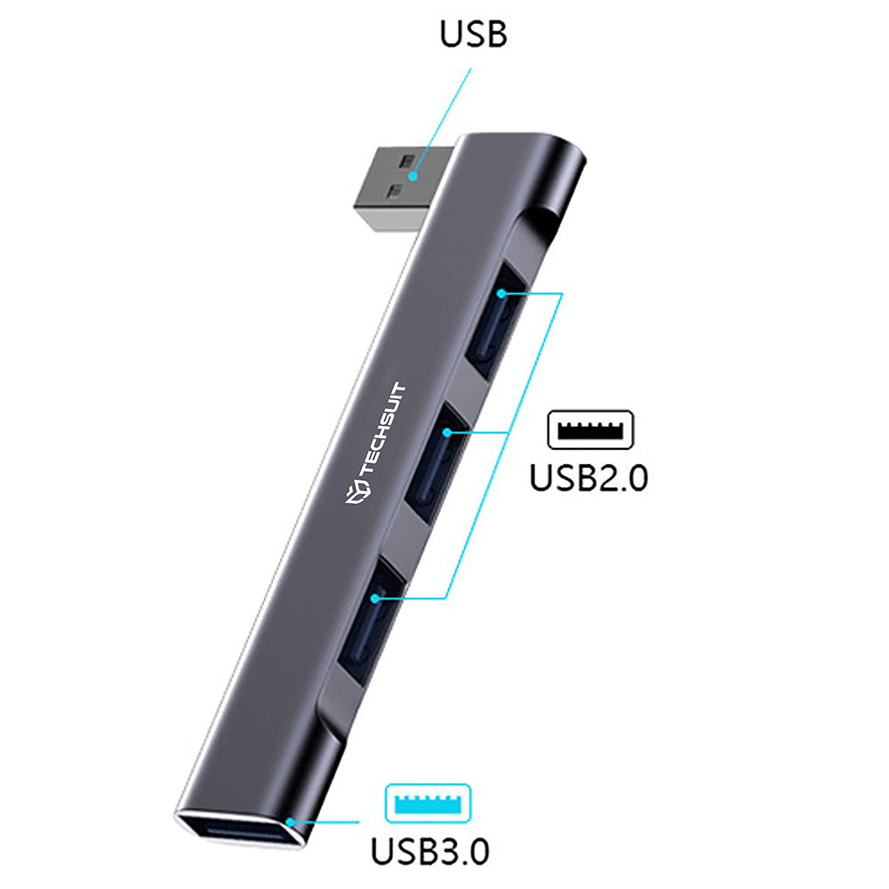 Hub USB Techsuit H14 ZenithDock, 4v1, Šedý